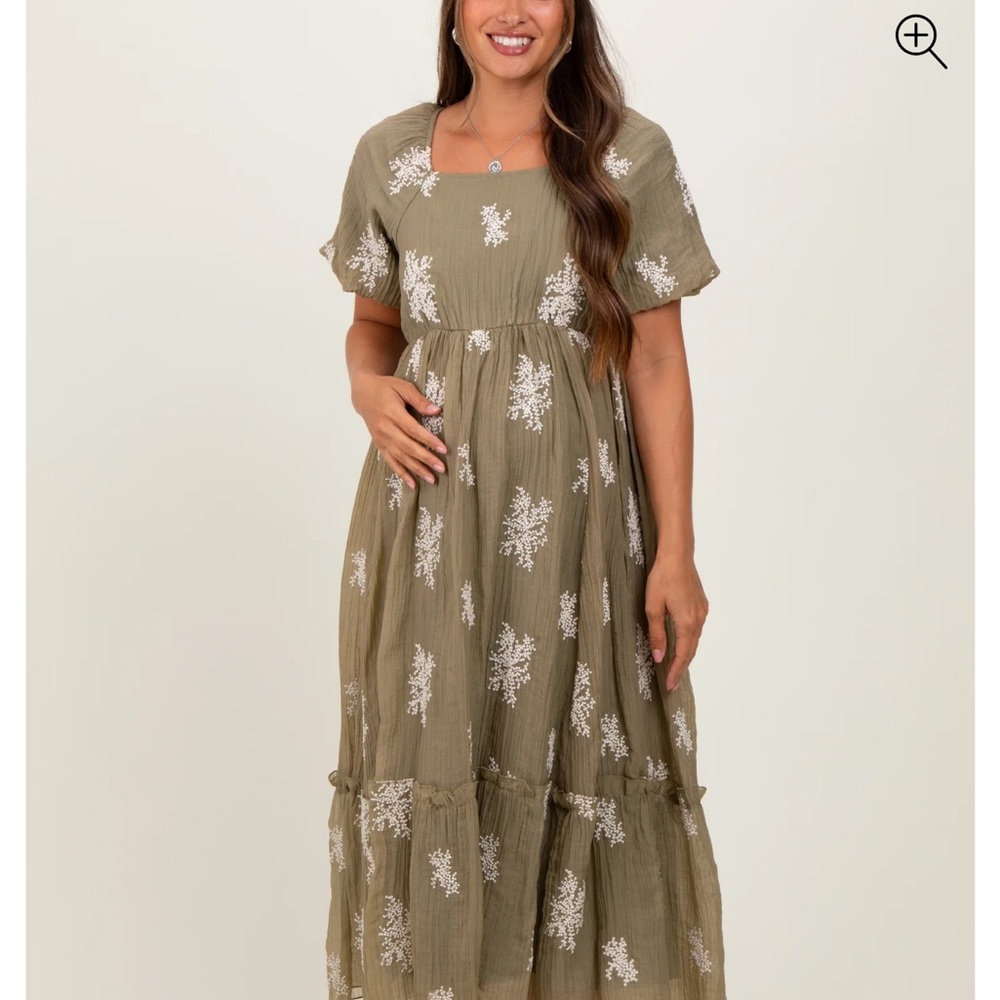 Olive Green Floral Maxi Maternity Dress